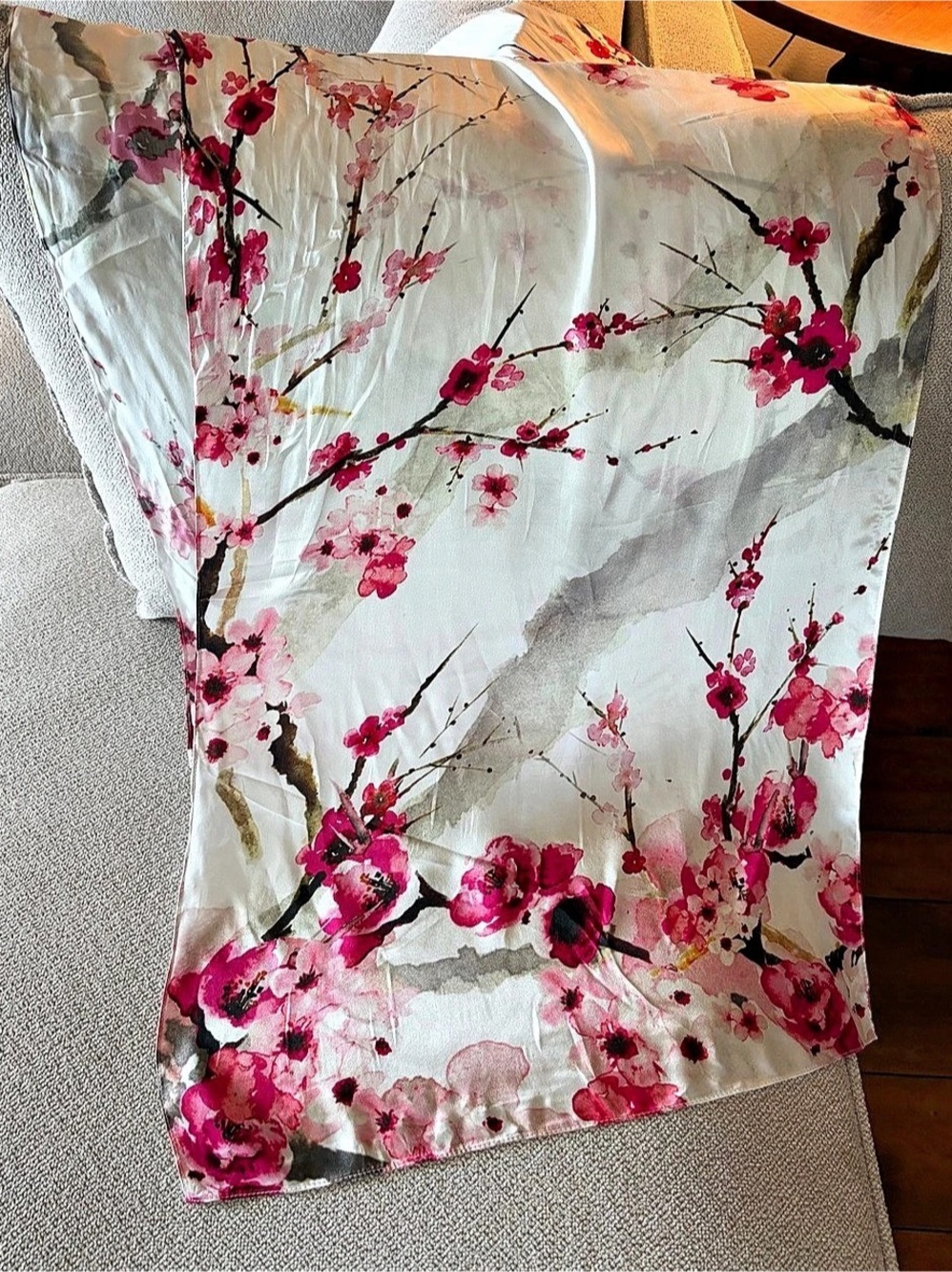 Floral Silk Scarf in Pink & White